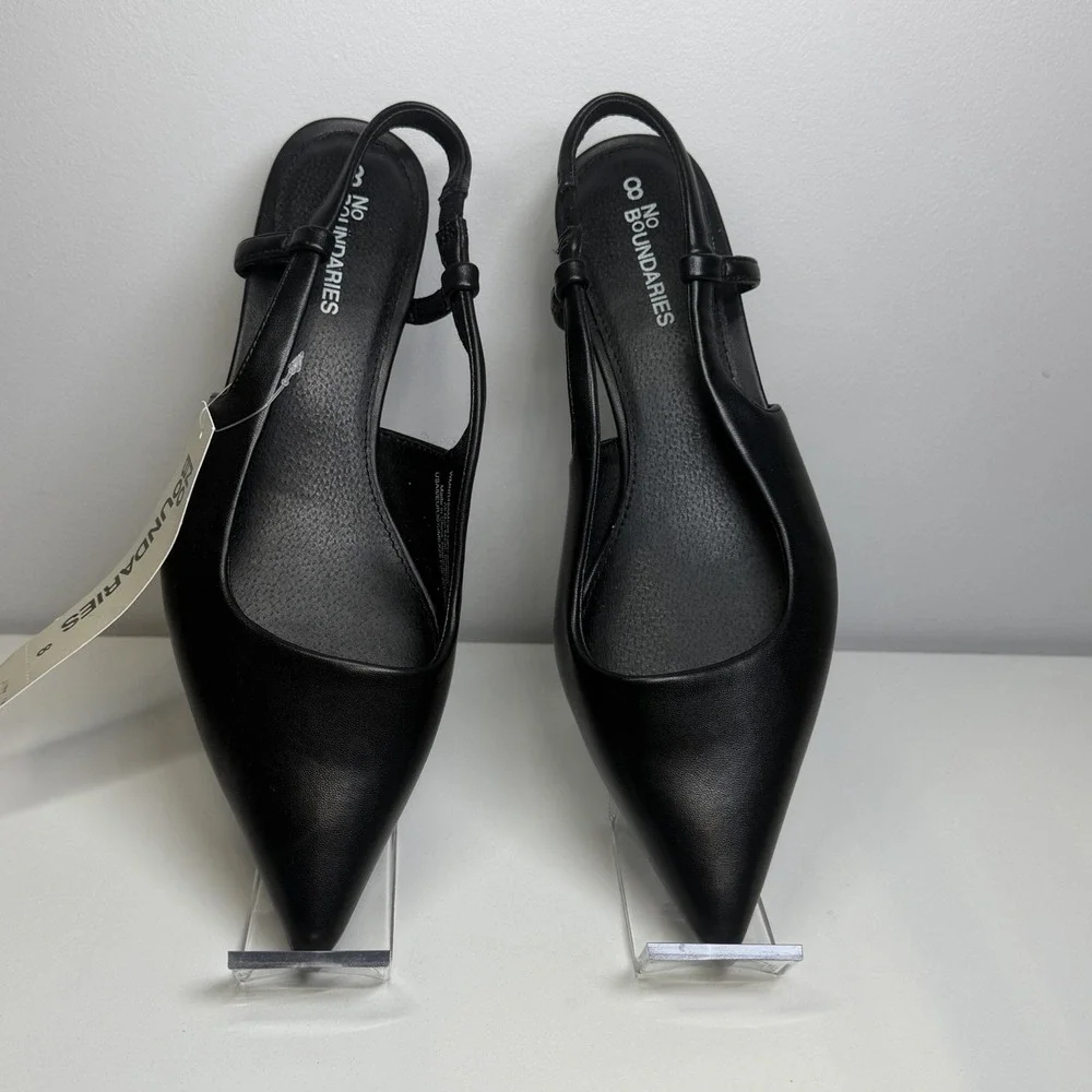 No Boundaries Kitten Sling Heels Women's Size  8 Wide Black Slip On Heeled